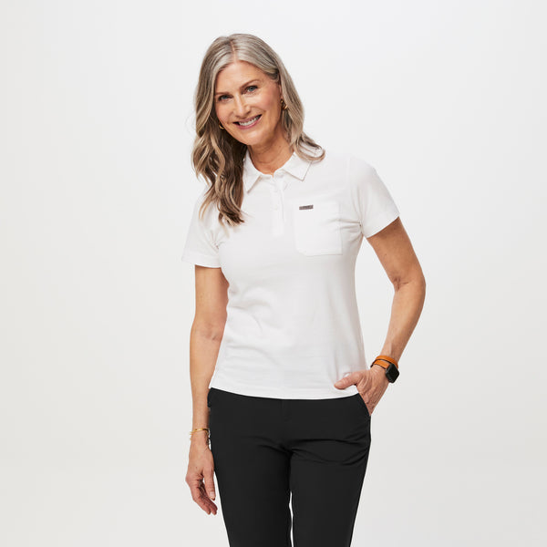 women's White FIGSPRO™ Pique - Shortsleeve Polo