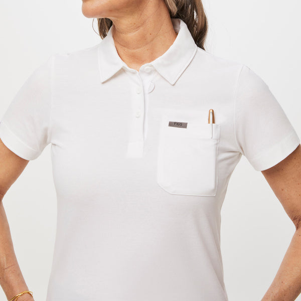 women's White FIGSPRO™ Pique - Shortsleeve Polo