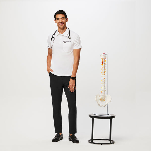 men's White FIGSPRO™ Pique Shortsleeve Polo
