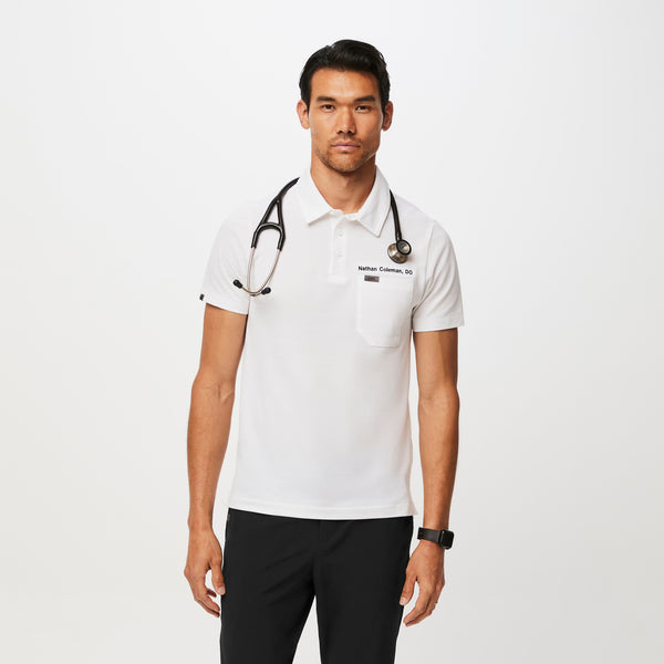 men's White FIGSPRO™ Pique Shortsleeve Polo