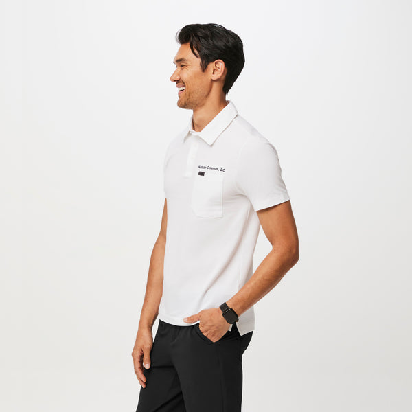 men's White FIGSPRO™ Pique Shortsleeve Polo