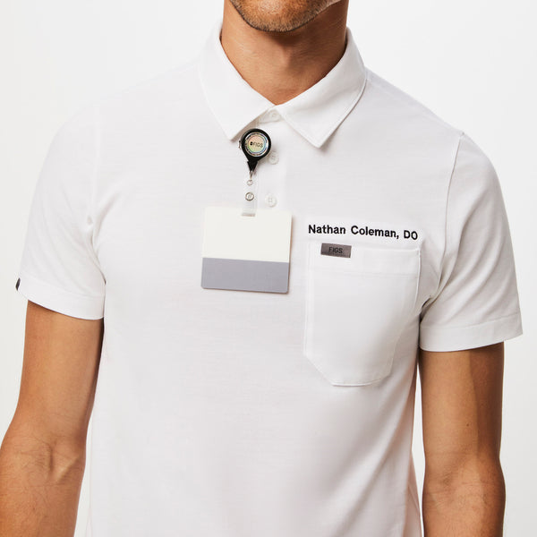 men's White FIGSPRO™ Pique Shortsleeve Polo
