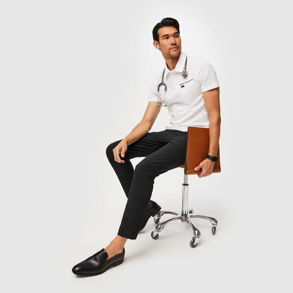 men's White FIGSPRO™ Pique Shortsleeve Polo