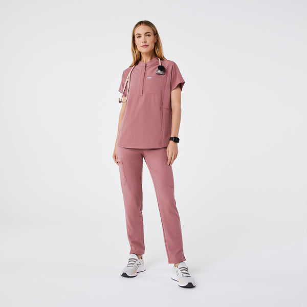 women's Mauve Montex - Mock Neck Scrub Top