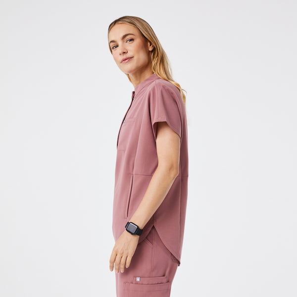 women's Mauve Montex - Mock Neck Scrub Top