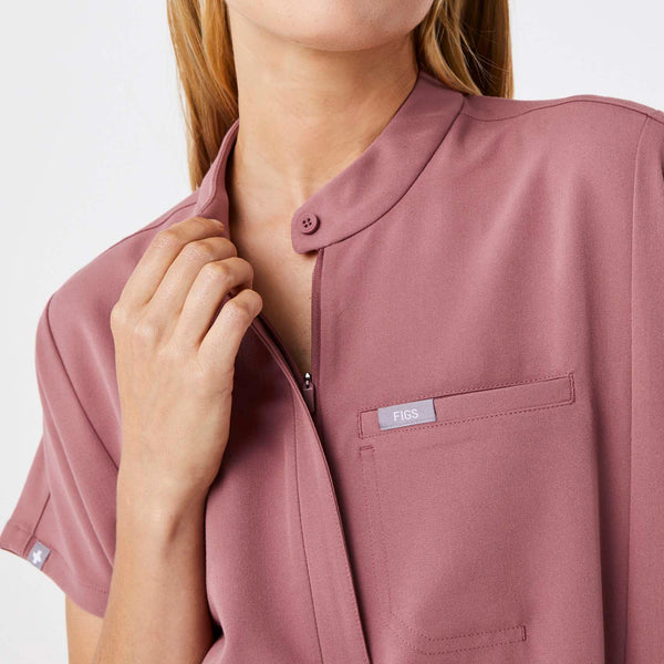women's Mauve Montex - Mock Neck Scrub Top