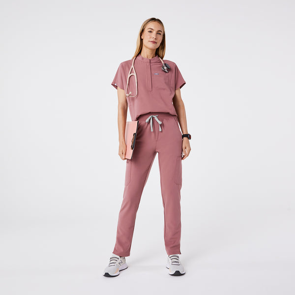 women's Mauve Montex - Mock Neck Scrub Top