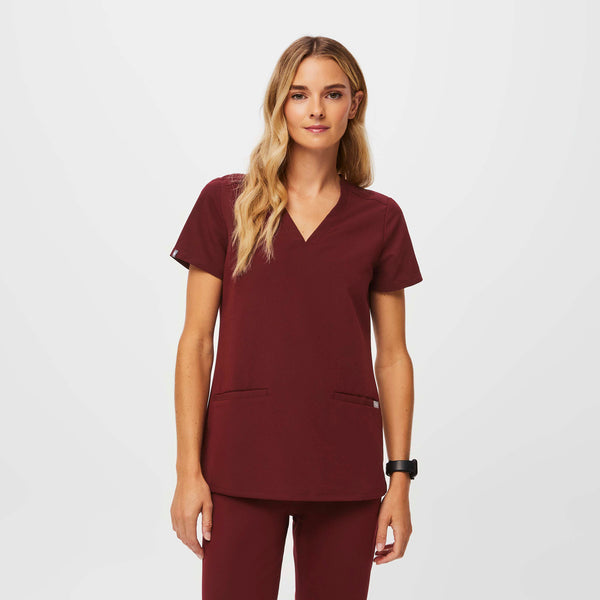 Women's Burgundy Casma™ - Three-Pocket Scrub Top