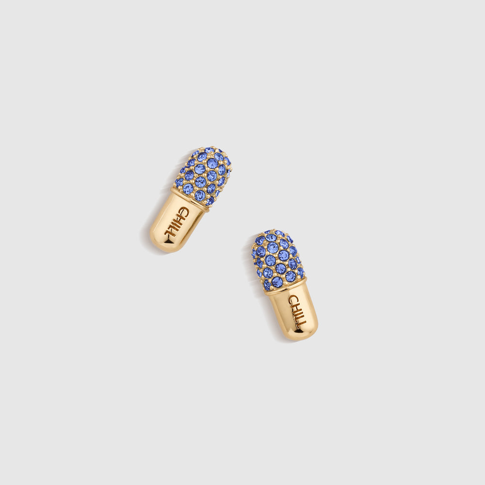 Gold Chill Pill Pavé Stud Earrings - Winning Blue