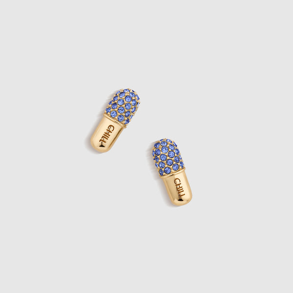Gold Chill Pill Pavé Stud Earrings - Winning Blue
