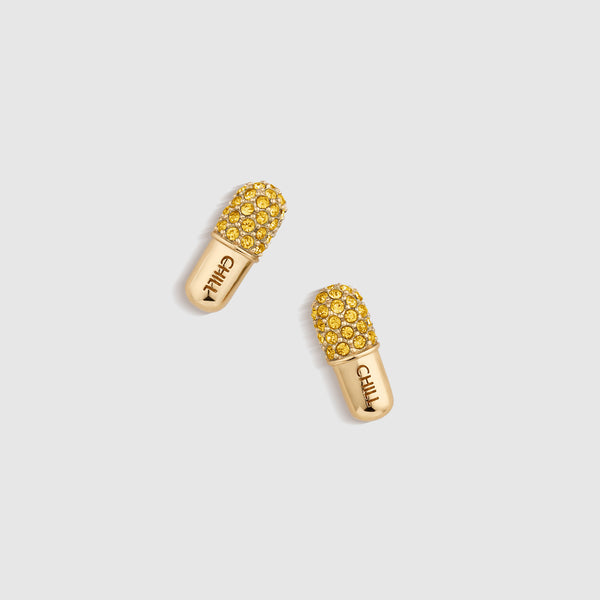 Gold Chill Pill Pavé Stud Earrings - Butter Yellow