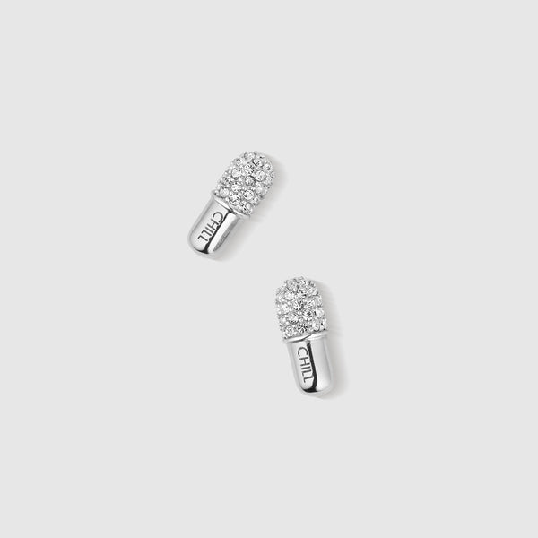 Silver Chill Pill Pavé Stud Earrings