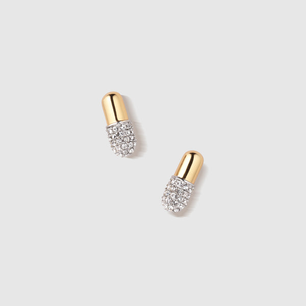 Gold Pill Pavé Stud Earrings