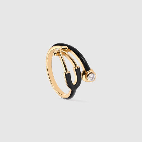 Gold Bold Stethoscope Enamel Ring - Black