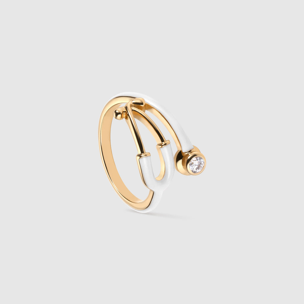 Gold Bold Stethoscope Enamel Ring - Optic White