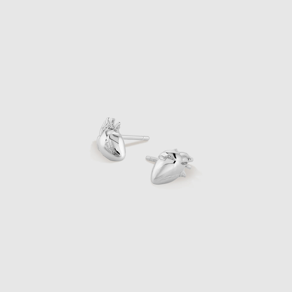 Silver Anatomical Heart Stud Earrings