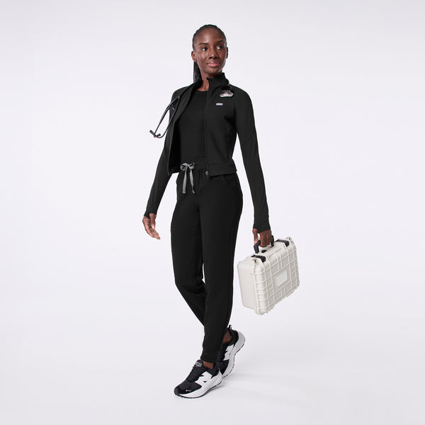 Women's Black ContourKnit Cropped Scrub Jacket
