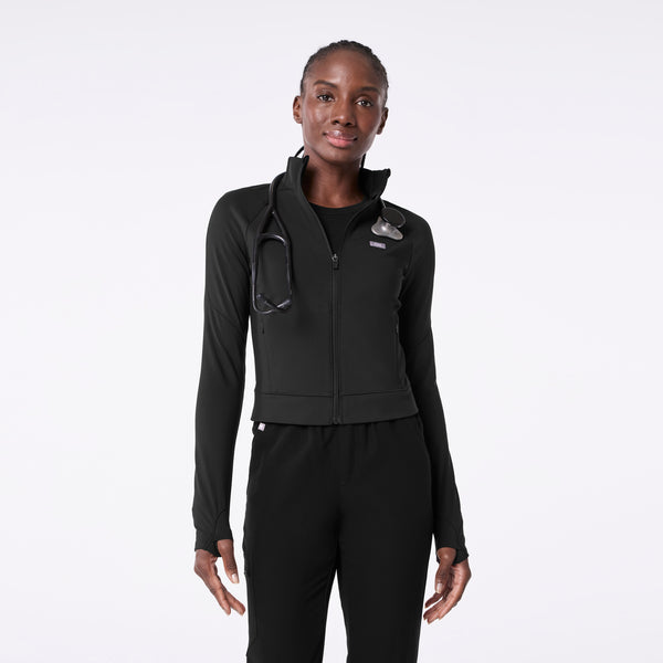Women's Black ContourKnit Cropped Scrub Jacket