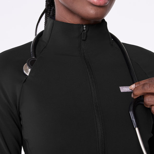 Women's Black ContourKnit Cropped Scrub Jacket