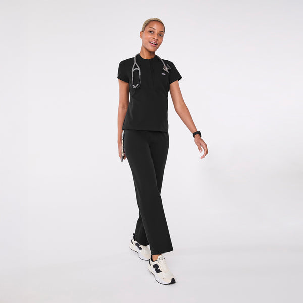 Women's Black Francisca Henley - Scrub Top