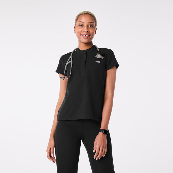 Women's Black Francisca Henley - Scrub Top
