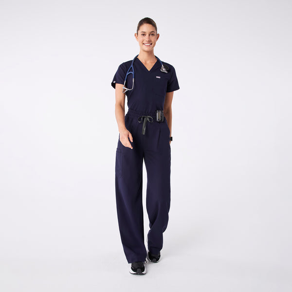 women's Navy Ultra High Rise Shelby Wide Leg - Petite Scrub Pant