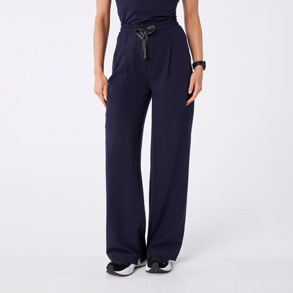women's Navy Ultra High Rise Shelby Wide Leg - Petite Scrub Pant