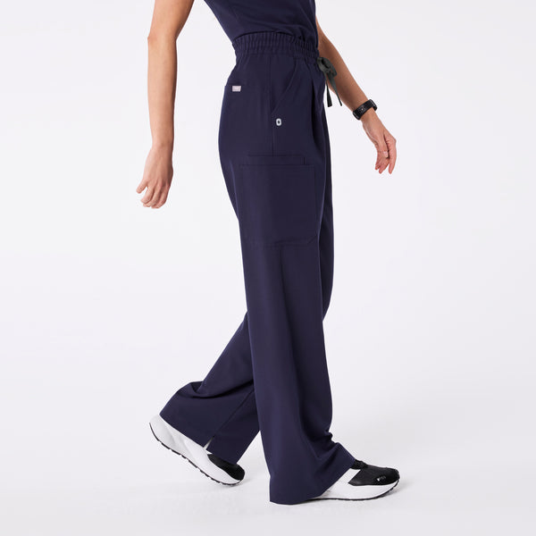 women's Navy Ultra High Rise Shelby Wide Leg - Petite Scrub Pant