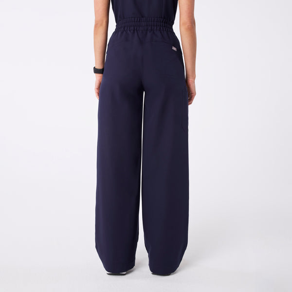 women's Navy Ultra High Rise Shelby Wide Leg - Petite Scrub Pant