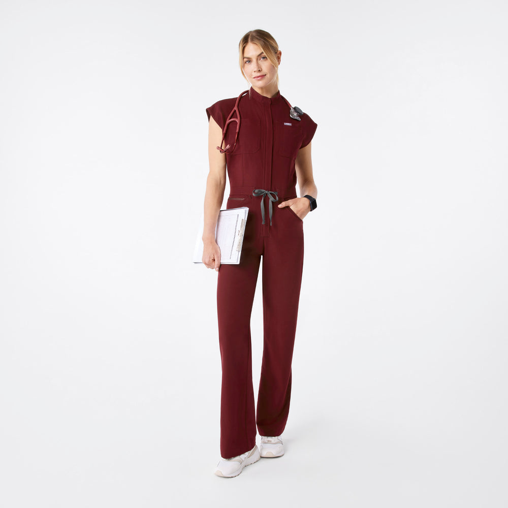 women's Burgundy Rafaela Wide Leg - Tall ScrubJumpsuit™