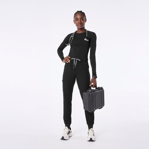 Women's Black Salta Seamless Cropped - Long-Sleeve Underscrub