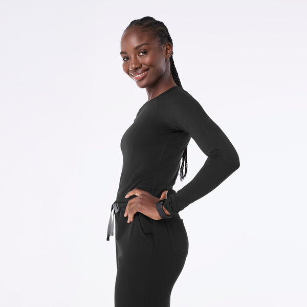 Women's Black Salta Seamless Cropped - Long-Sleeve Underscrub