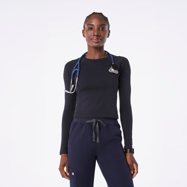 Women's Navy Salta Seamless Cropped - Long-Sleeve Underscrub