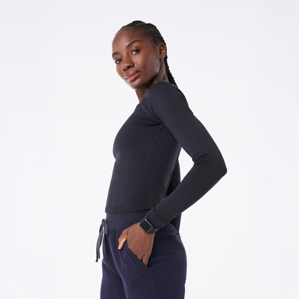 Women's Navy Salta Seamless Cropped - Long-Sleeve Underscrub