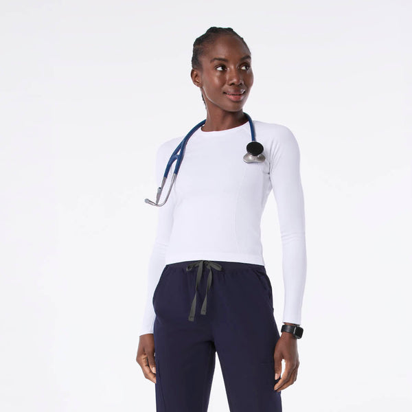 Women's White Salta Seamless Cropped - Long-Sleeve Underscrub