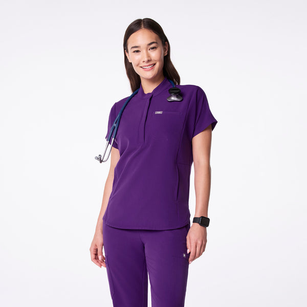 women's Digital Grape Montex - Mock Neck Scrub Top