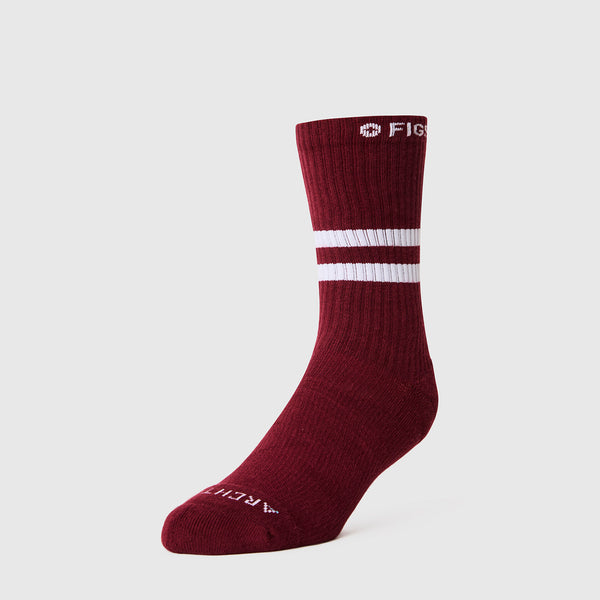 Unisex Burgundy Stripe FIGS | ArchTek® 15-20 mmHg - Crew Compression Socks
