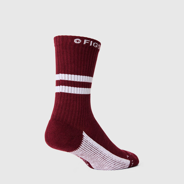 Unisex Burgundy Stripe FIGS | ArchTek® 15-20 mmHg - Crew Compression Socks