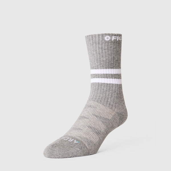 Unisex Heather Grey Stripe FIGS | ArchTek® 15-20 mmHg - Crew Compression Socks