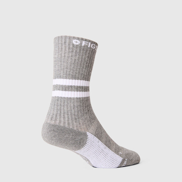 Unisex Heather Grey Stripe FIGS | ArchTek® 15-20 mmHg - Crew Compression Socks