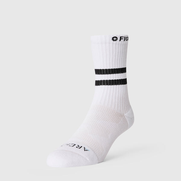 Unisex White Stripe FIGS | ArchTek® 15-20 mmHg - Crew Compression Socks
