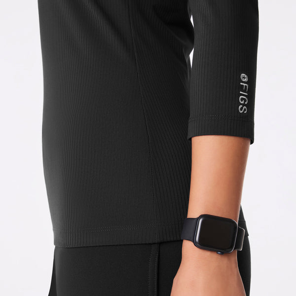 Women's Black Palmer Ribbed- ¾ Sleeve Underscrub