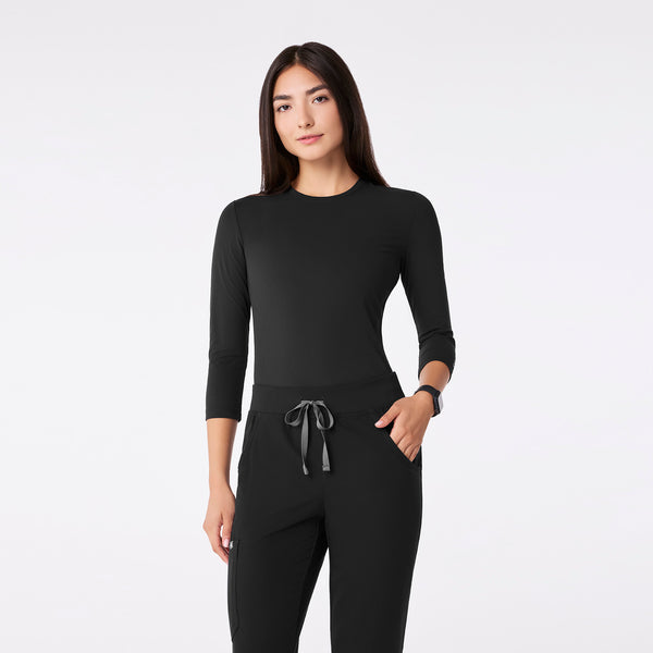Women's Black Palmer Ribbed- ¾ Sleeve Underscrub