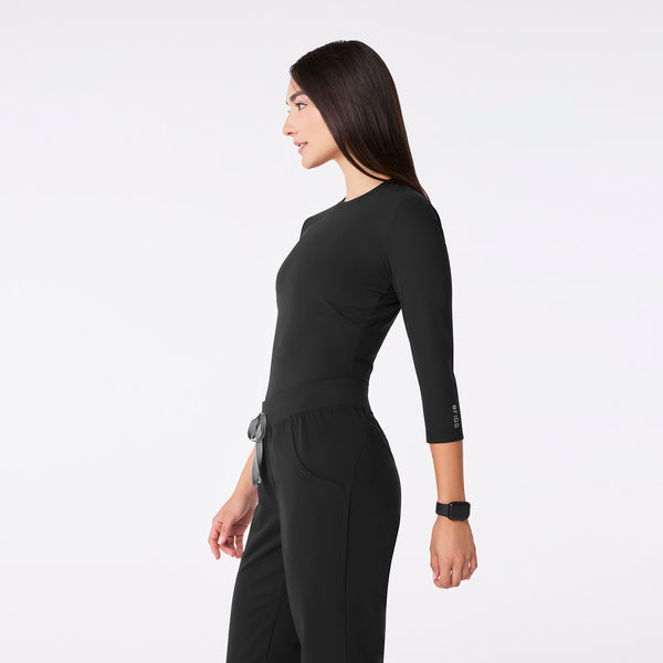 Women's Black Palmer Ribbed- ¾ Sleeve Underscrub