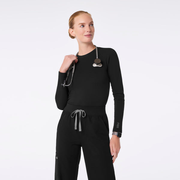 Women's Black Waffle - Long-Sleeve Underscrub