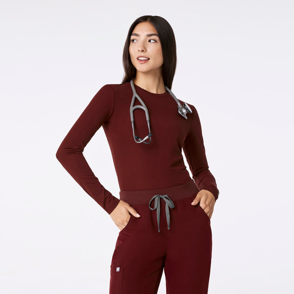 Women's Burgundy Palmer Ribbed- Long-Sleeve Underscrub