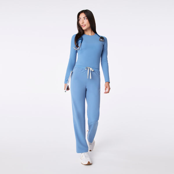 Women's Ceil Blue Palmer Ribbed Cropped - Long-Sleeve Underscrub
