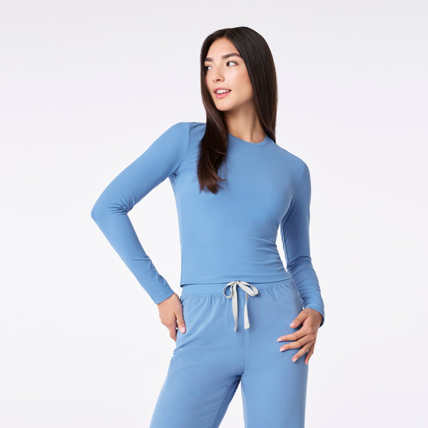 Women's Ceil Blue Palmer Ribbed Cropped - Long-Sleeve Underscrub
