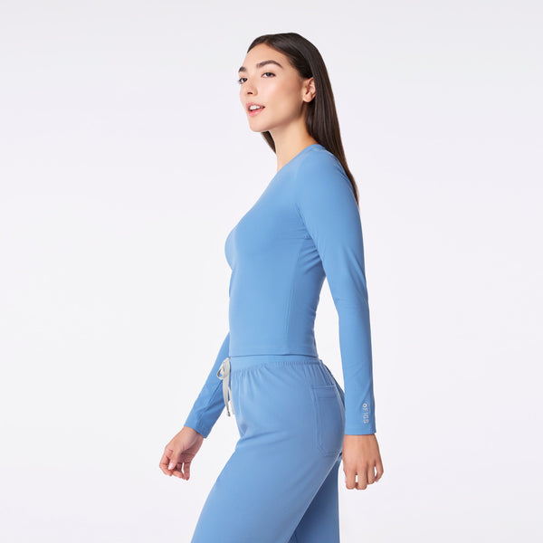 Women's Ceil Blue Palmer Ribbed Cropped - Long-Sleeve Underscrub