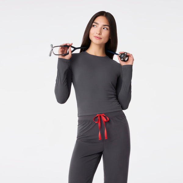 Women's Charcoal Palmer Ribbed Cropped - Long-Sleeve Underscrub